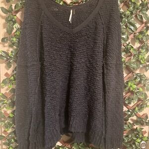 Free People Black Oversized  Chunky Cozy V-Neck Sweater #1